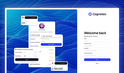 Cagnoteo, Dashboard affiliation dashboard graphs login stats tables ui ux