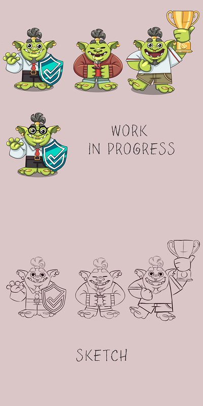 Cute, funny orc mascot art character concept art drawing illustration mascot painting