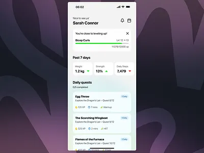 DailyUI Challenge #041 — Workout / Fitness app branding dailyui design exercise fitness gamified graphic design mobile quests ui workout