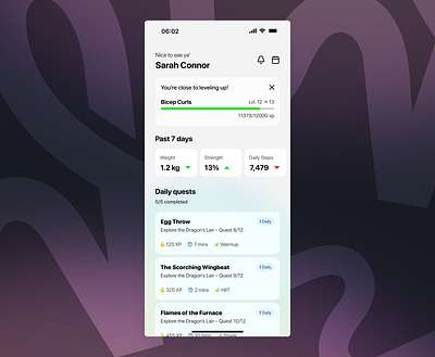 DailyUI Challenge #041 — Workout / Fitness app branding dailyui design exercise fitness gamified graphic design mobile quests ui workout