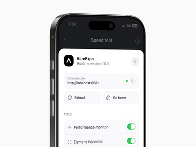 Expo dev client UI refresh app debug dev tool drawer framework product ui universal
