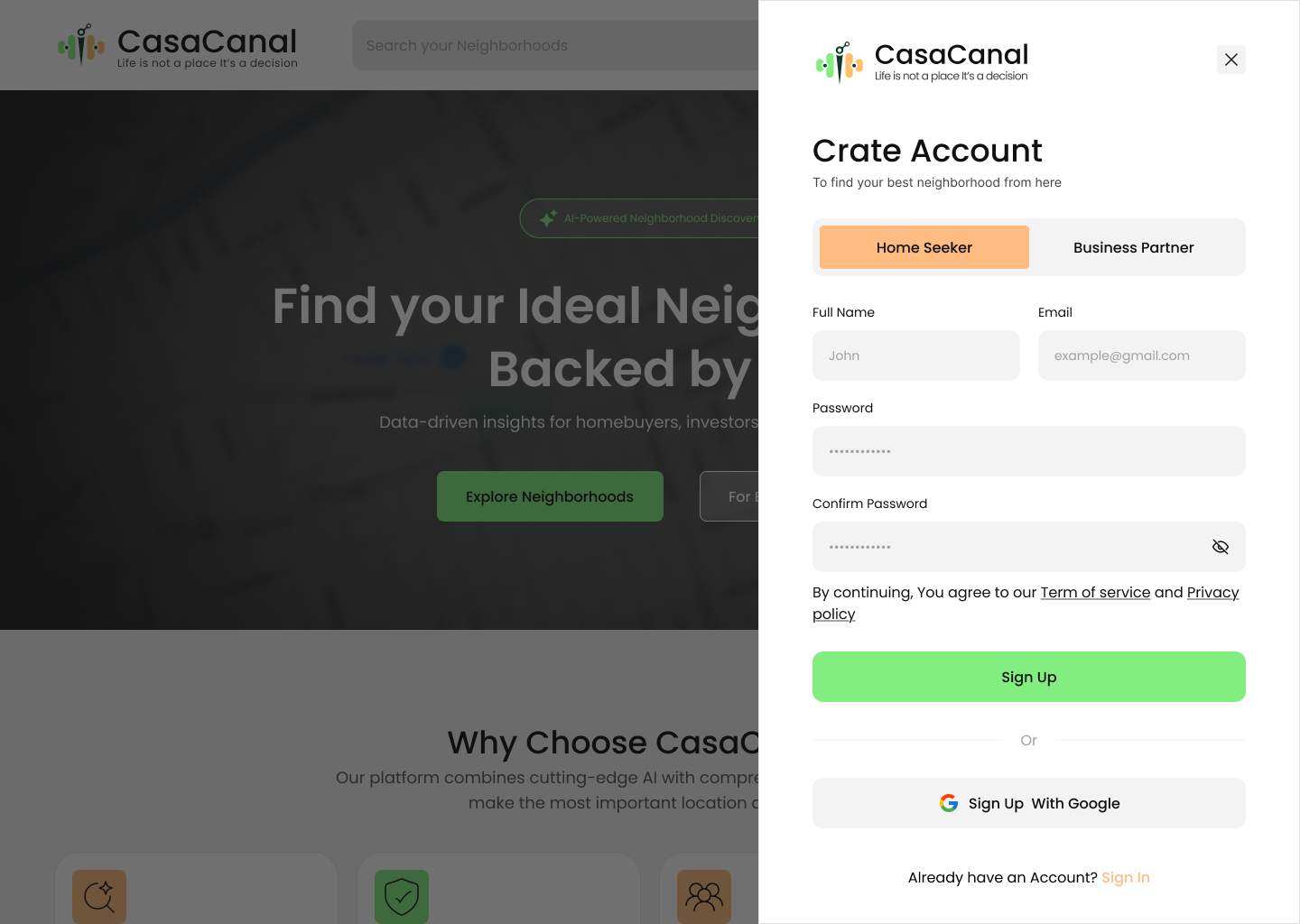 homebuyers and small businesses neighborhood using AI-driven dat ai compare neighbourhood landing page neighbourhood prototyping responsive design ui ux ux resourcer
