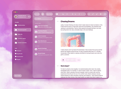 Liquid Glass Notes App app frost glass liquid glass macos note taking notes pink web app