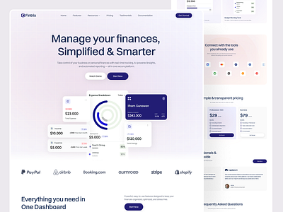Fintrix - Finance Landing Page Design clean design finance fintech fintech startup interface landing page minimal minimalist saas startup ui ux web design