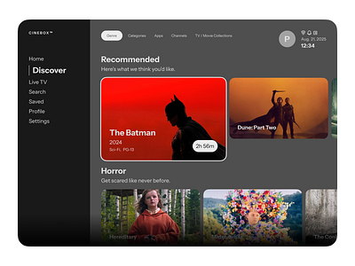 TV Home Screen / Menu UI behance branding clean design digital product dribbble graphic design identity logo logo design modern movies product product design tv tv shows ui user experience user interface ux