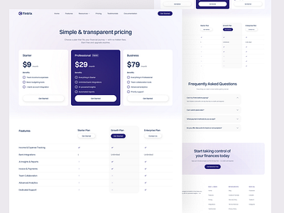 Fintrix - Pricing Page clean design finance fintech landing page minimalist pricing pricing page saas startup ui ux web design