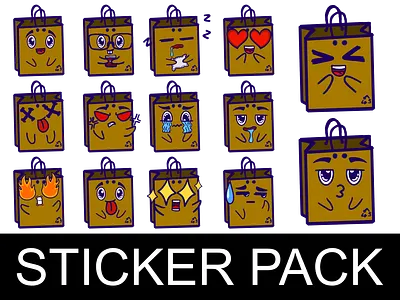 KAWAII STICKER PACK - SHOPPING PAPER BAG character design illustration inspiration mascot paper bag shopping bag sticker vector