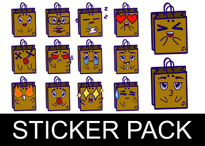 KAWAII STICKER PACK - SHOPPING PAPER BAG character design illustration inspiration mascot paper bag shopping bag sticker vector