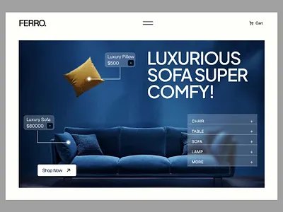 Furiture Website Hero Section animation branding design ecommerce furniture landing page furniture web graphic design illustration landing page logo minimal typography ui ux vector webflow website design