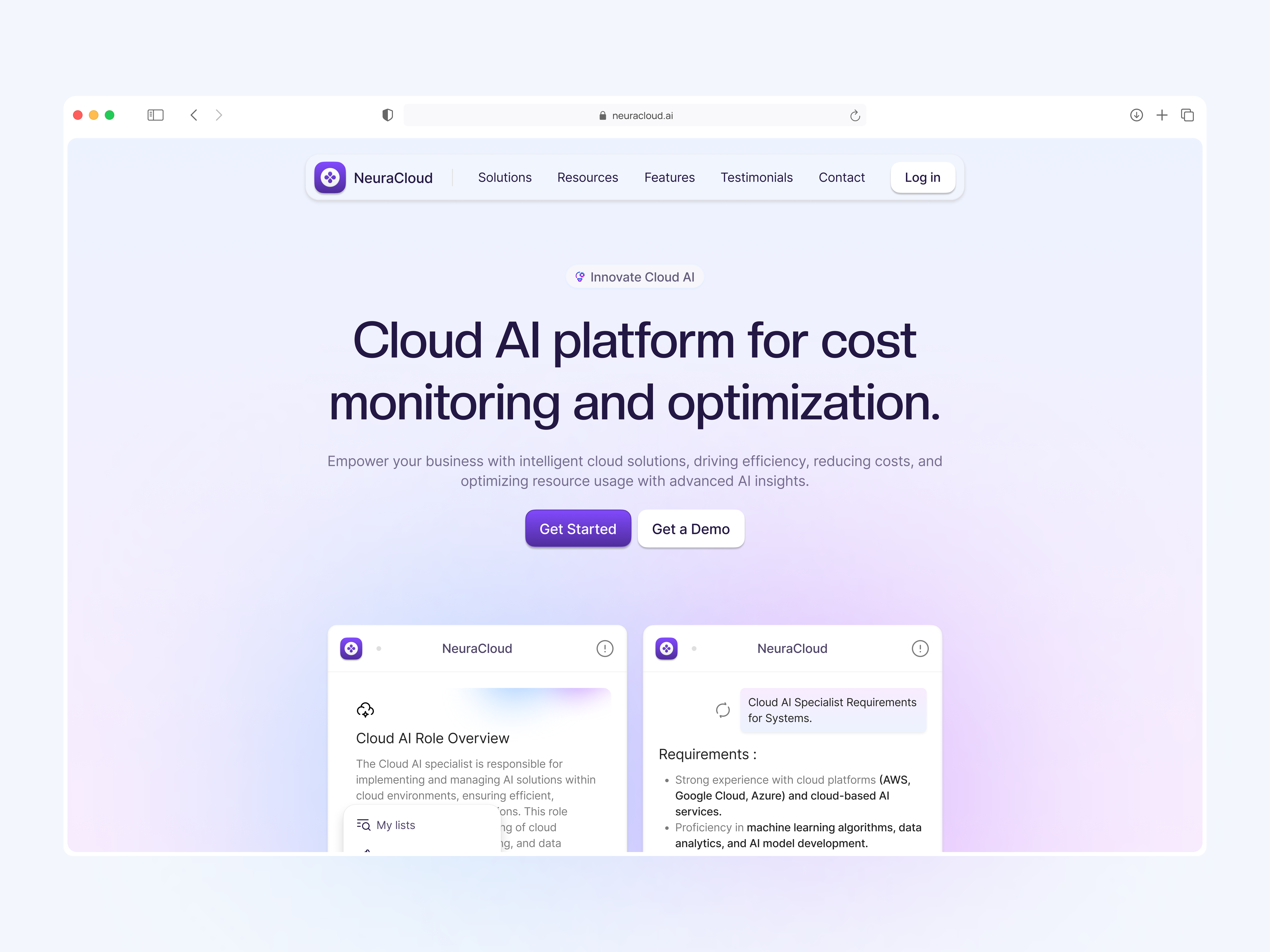 NeuraCloud - Cloud AI Landing Page ai artifical intelligence cansaas clean cloud ai cloud operations design interfece landing landing page minimal saas saas design ui ux web design website