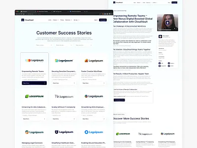 CloudVault - Cloud File Storage (Customer Stories Page) blog page career page cloud backup cloud drive cloud storage contact us page customer stories page demo page faq page feature page file storage job vacancy page landing page onboarding page pricing page privacy policy page responsive design saas storage platform website