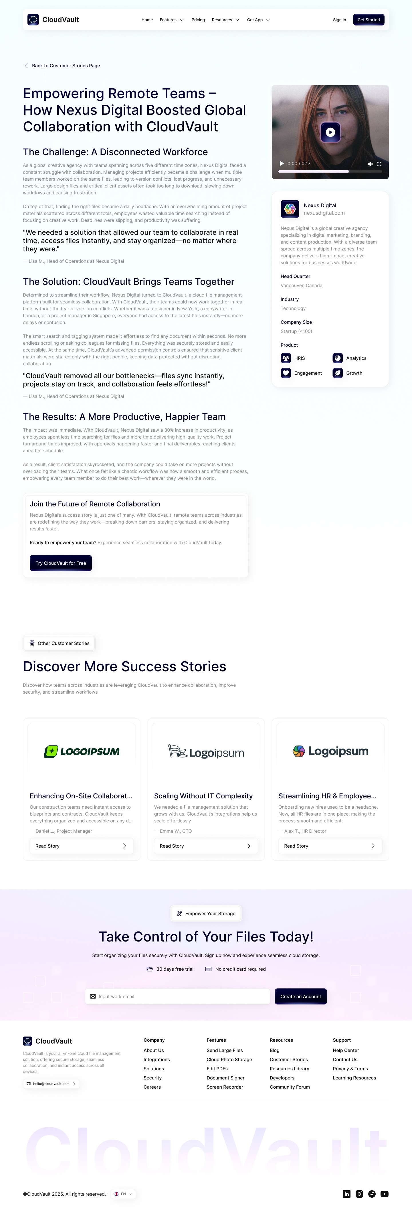 CloudVault - Cloud File Storage (Customer Stories Page) by Robbi Darwis ...