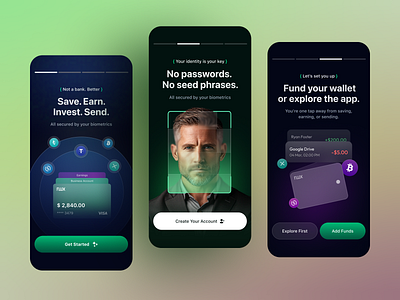 Digital Wallet & Fintech App UI banking app biometric authentication crypto wallet design digital payments digital wallet ui financial mobile fintech app design mobile banking app neobank mobile app personal finance product design secure payment secure wallet ui ux