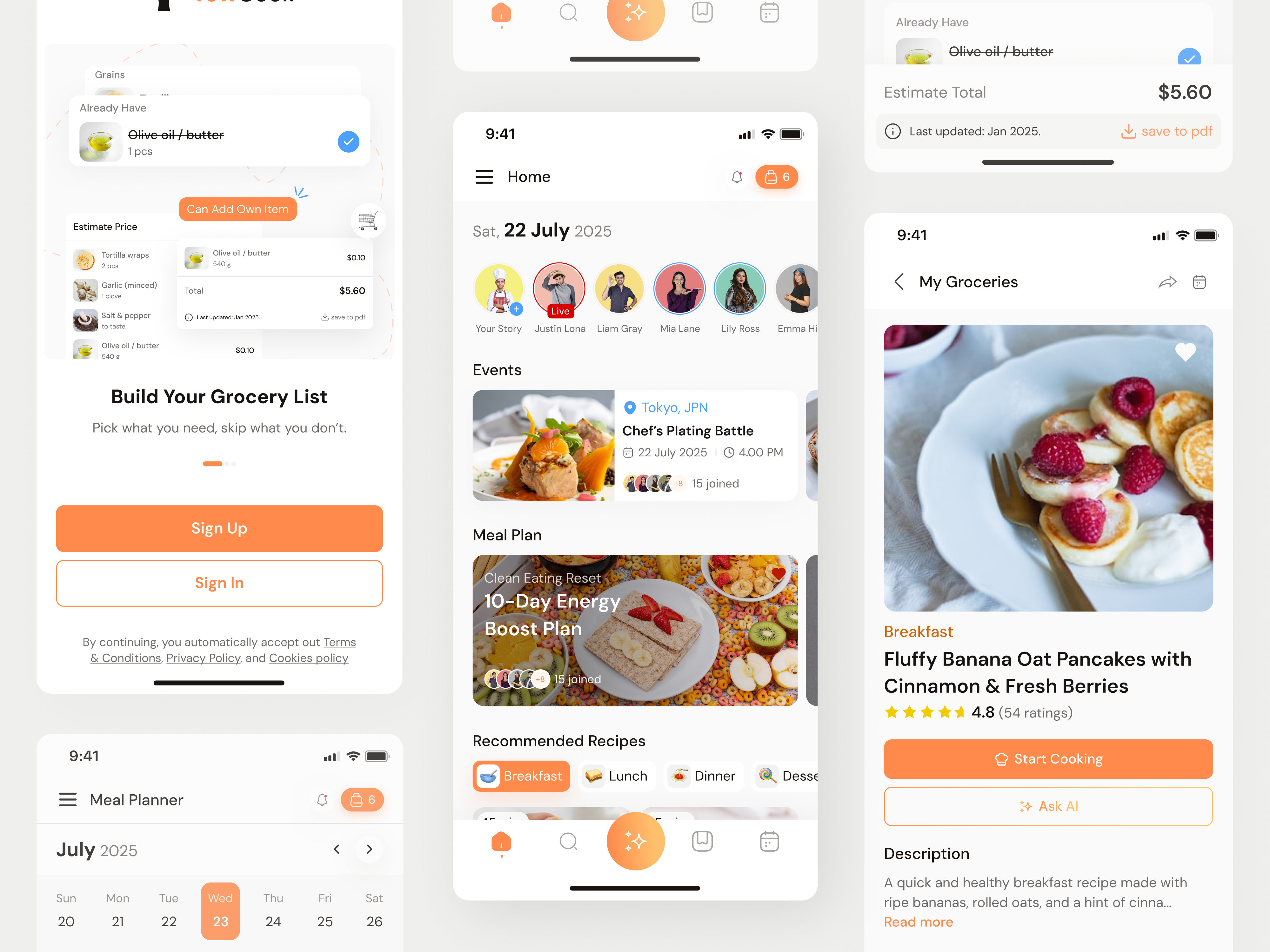 YowCook - Recipe Mobile with Assistant AI ai assistant cook cook app cooking cooking app design yow food food app food app design food delivery app food recipe app grocery list ingredients meal plan mobile mobile app planner recipe recipes app restaurant app