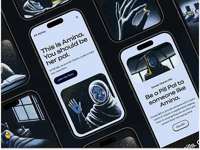 Pill Pals Identity & Site black brutalism brutalist charity dark theme design ecommerce illustration mobile design modern typography ui