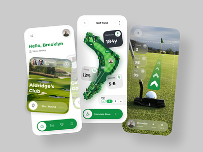Golf Course Tracking App UI app design apps clean country club design golf golf course golf range interface maps match mobile golf mobile ui places scoring sports app ui design ui kit uiux user experience