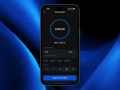 Pool Calculator — DeFi staking UI calculator crypto daily ui dailyui darkmode defi digital assets finteck interface mobile ui mobiledesign staking ux web3