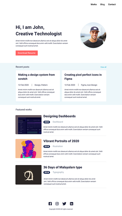 copy design : portfolio home page design portfolio