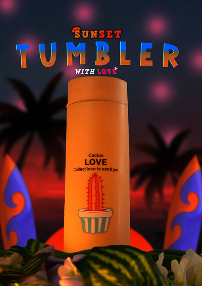 A Poster Tumbler In A Beach graphic design