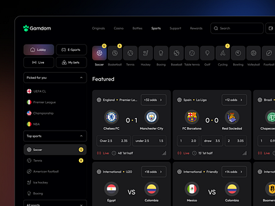 Betting Platform Web Design basketball bet betting dark football gambling game gradients match soccer sport sports
