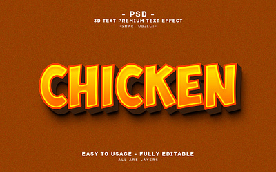 Chicken 3D Editable PSD Text Effect 3d text effect action best text effect branding chicken chicken 3d text design editable text effect graphic design headline hot logo psd style text yellow