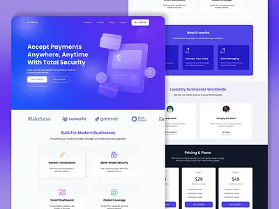 Responsive Landing Page Design for Business Growth dashboard fintech landing page minimal design modernui paymentapp saas uiux website design
