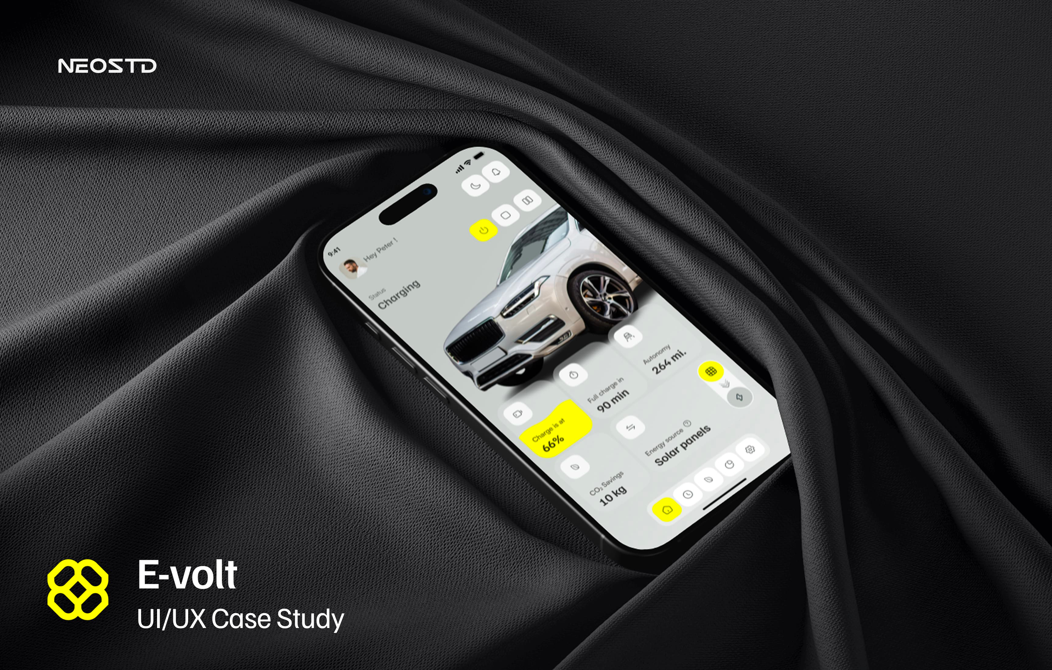 Case Study - E-volt car industry elegant ui flat design glassmorphism hybrid design minimal mobile sustainability ui usecase ux