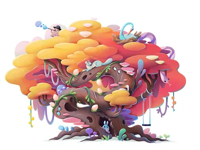 Huge tree - Concept art abstract animated cartoon character concept conceptart design illustration kids nature tree zutto