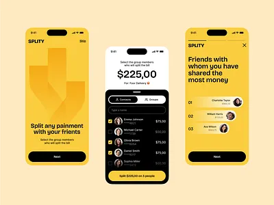 SPLITY - Payment App Design app design application design banking bills credit card finance finance app fintech fintech app mobile mobile app design mobile design online payment app payment payment app saving sharing app transaction wallet