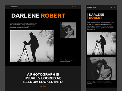 Monoframe - Photography Portfolio Website Framer Template figma framer template photographer portfolio website photography branding photography portfolio portfolio site portfolio website ui ux
