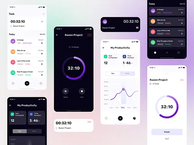 Task Timer & Productivity App UI cleanui dashboarddesign minimaldesign mobileappdesign productivityapp taskmanagementapp taskmanager timemanagement timerapp uidesign