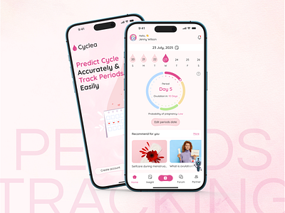 Period Tracking App app app design calendar design mobile mobile app period period tracker pregnancy pregnancy progress pregnancy tracking app ui uidesign uiux ux women women health