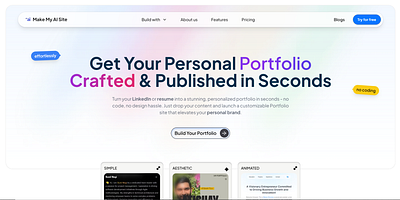 MakeMyAISite : AI-Powered Professional Portfolio Builder ai brand branding makemyaisite portfolio saas saasui simple ui uiux ux website