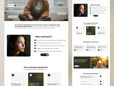 Cognitive Clarity Landing Page Design brain power branding clarity system cognitive performance design figma focus framer illustration landing page memory mindfulness neuroscience personal growth productivity ui uiux web design website design wellness