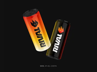 Rival Energy Drink attack branding can comet competition dynamic fast fire flame for sale unused buy forward gradient graphic design head hot logo mascot mihai dolganiuc design packaging symbol