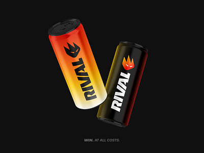 Rival Energy Drink attack branding can comet competition dynamic fast fire flame for sale unused buy forward gradient graphic design head hot logo mascot mihai dolganiuc design packaging symbol