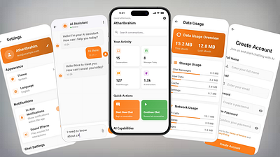AI Assistant Mobile App - UI Design System ai assistant animation app design app dev app ui artificial intelligence atharibrahimkhalid chat interface dashboard graphic design marketing mobile design template ui uiux user experience user interface