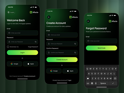 Login & Signup Page UI – AI Mortgage Rate Tracker App ai ai app ai mortgage app app app design authentication finance app fintech app forgot password ios login login screen login ui mobile mobile app mortgage tracker registration sign in sign up signup
