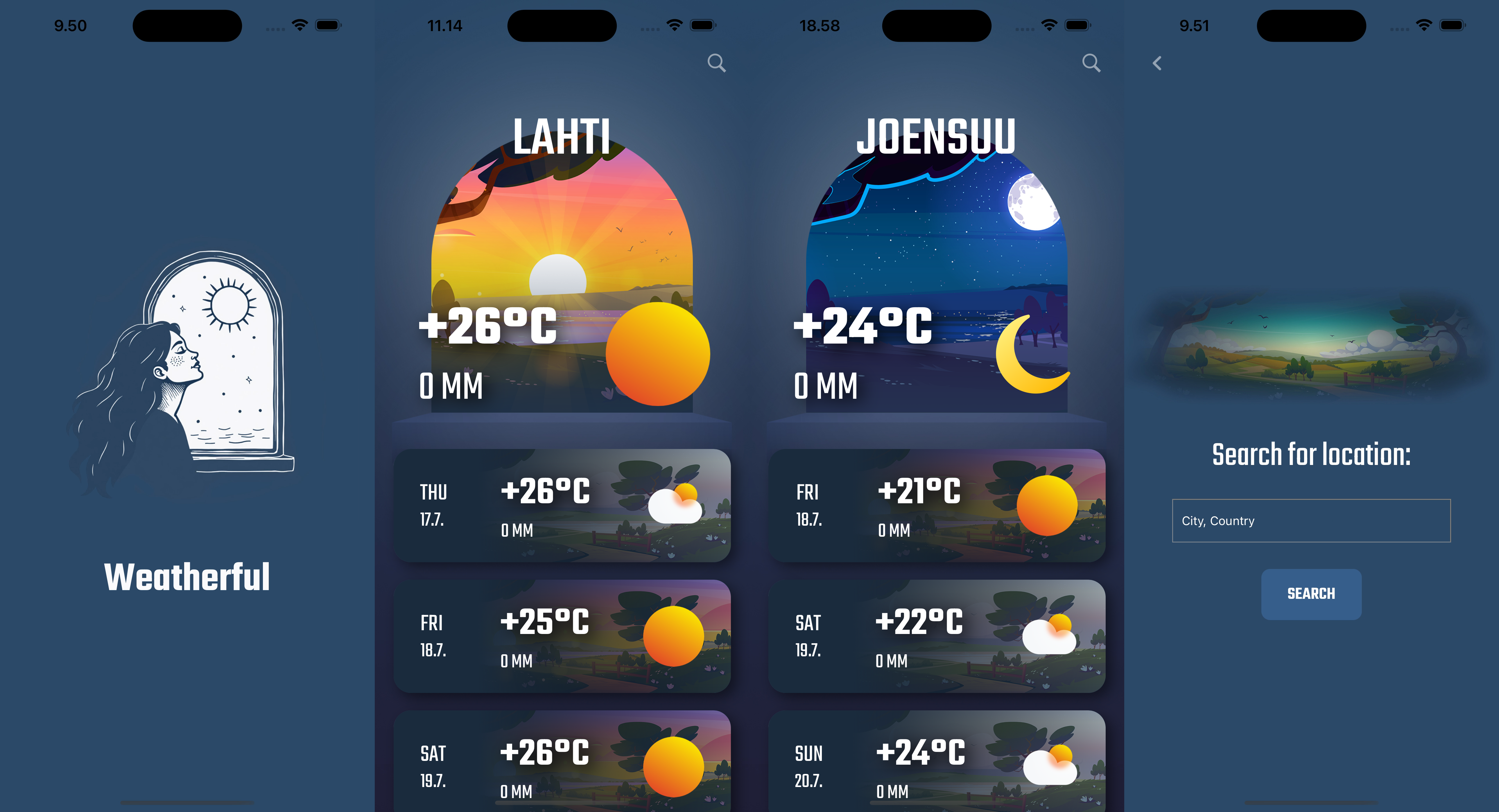 Weather app demo app application design layout logo mobile ui weather