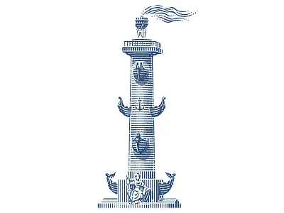 The St. Petersburg Rostral Columns, illustration for a pattern engraving etching pen and ink st. petersburg vector engraving woodcut