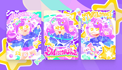 STARGIRL triple-poster collection cartoon collection colorful flat graphic design illustration logo pink poster vector
