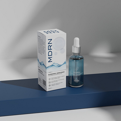 MDRN SERUM – BOX, BOTTLE LABEL & MOCKUP DESIGN 3d 3d mockup app bag design beauty bottle box branding cosmetic design graphic design illustration label logo render serum skincare ui