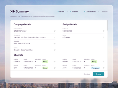 ADTech Company Dashboard advertiser budget complex dashboard data input media planning screen structure summary tool ui