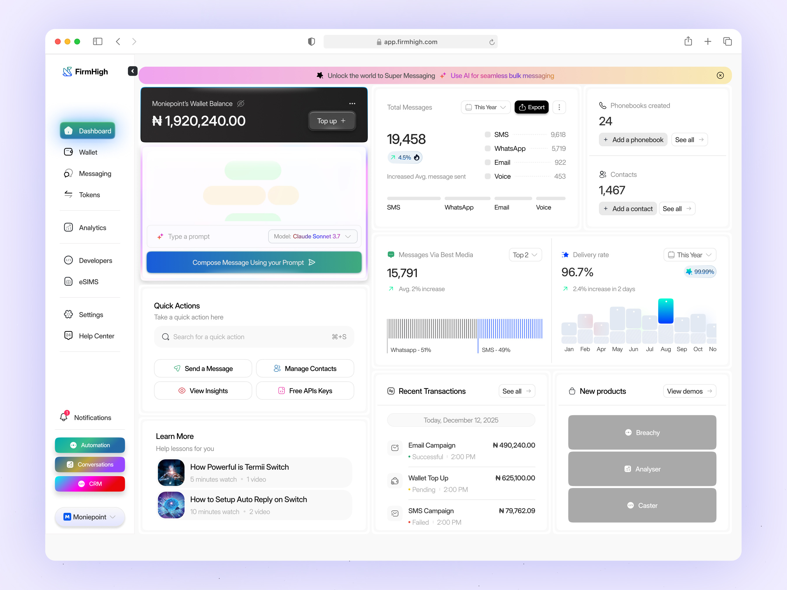 B2B SAAS Dashboard ai b2b chat design messaging saas ui ux web3