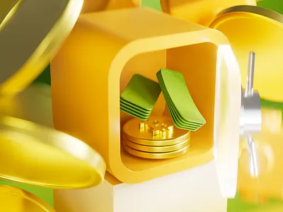 abstract 3D Golden Vault 3d abstract render abtract shape animation bank bitcoin blender branding cinema 4d design graphic design illustration logo motion graphics octane redshift render ui