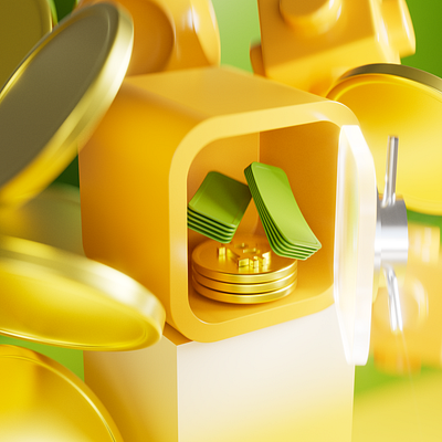 abstract 3D Golden Vault 3d abstract render abtract shape animation bank bitcoin blender branding cinema 4d design graphic design illustration logo motion graphics octane redshift render ui
