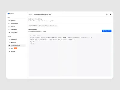 Embedded Blocks code code blocks css blocks dashboard dashboard ui embed git product design saas