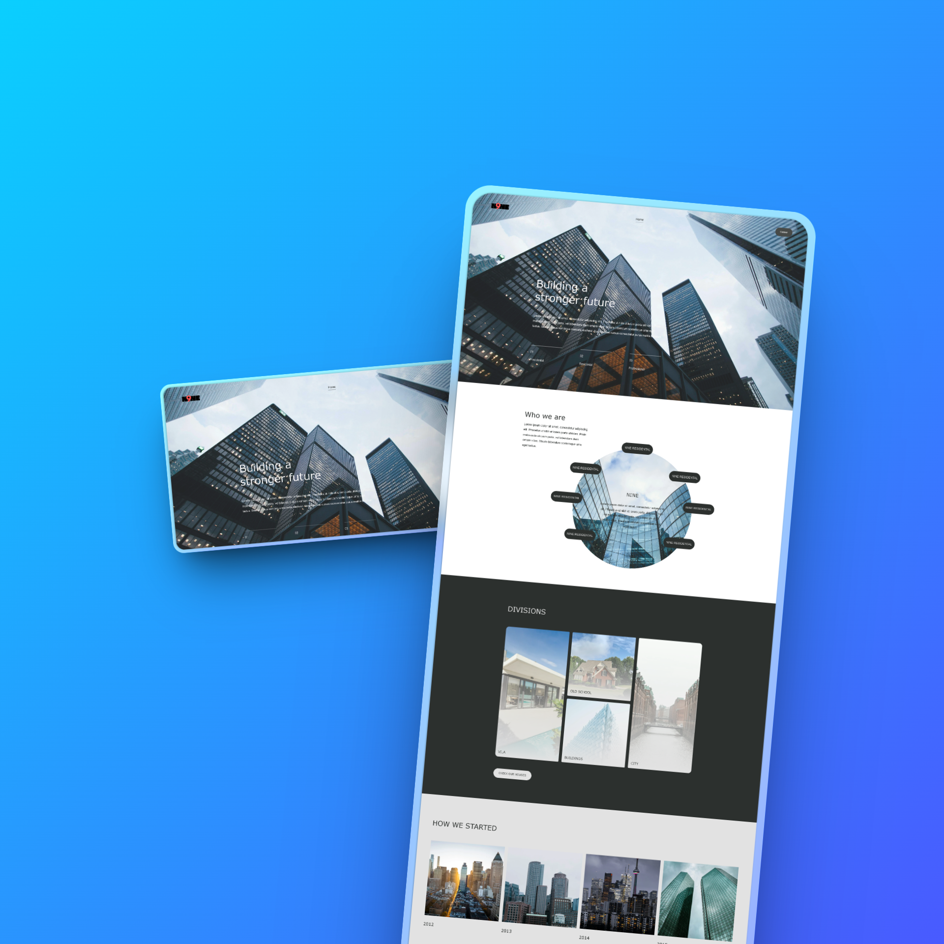 Nine is a Squarespace Website cretaed for a building company branding seo squarespace ui ux web design website