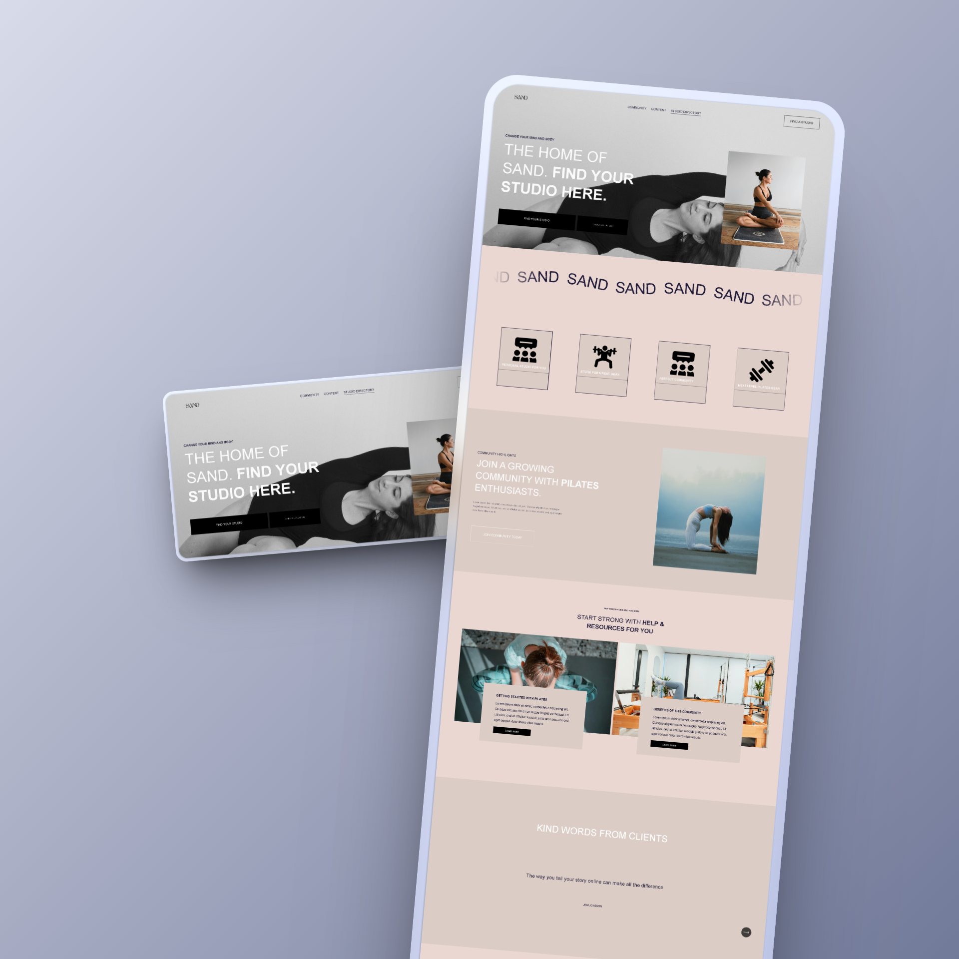 Sand is a Squarespace Website cretaed for a pilates club branding seo squarespace ui ux web design website