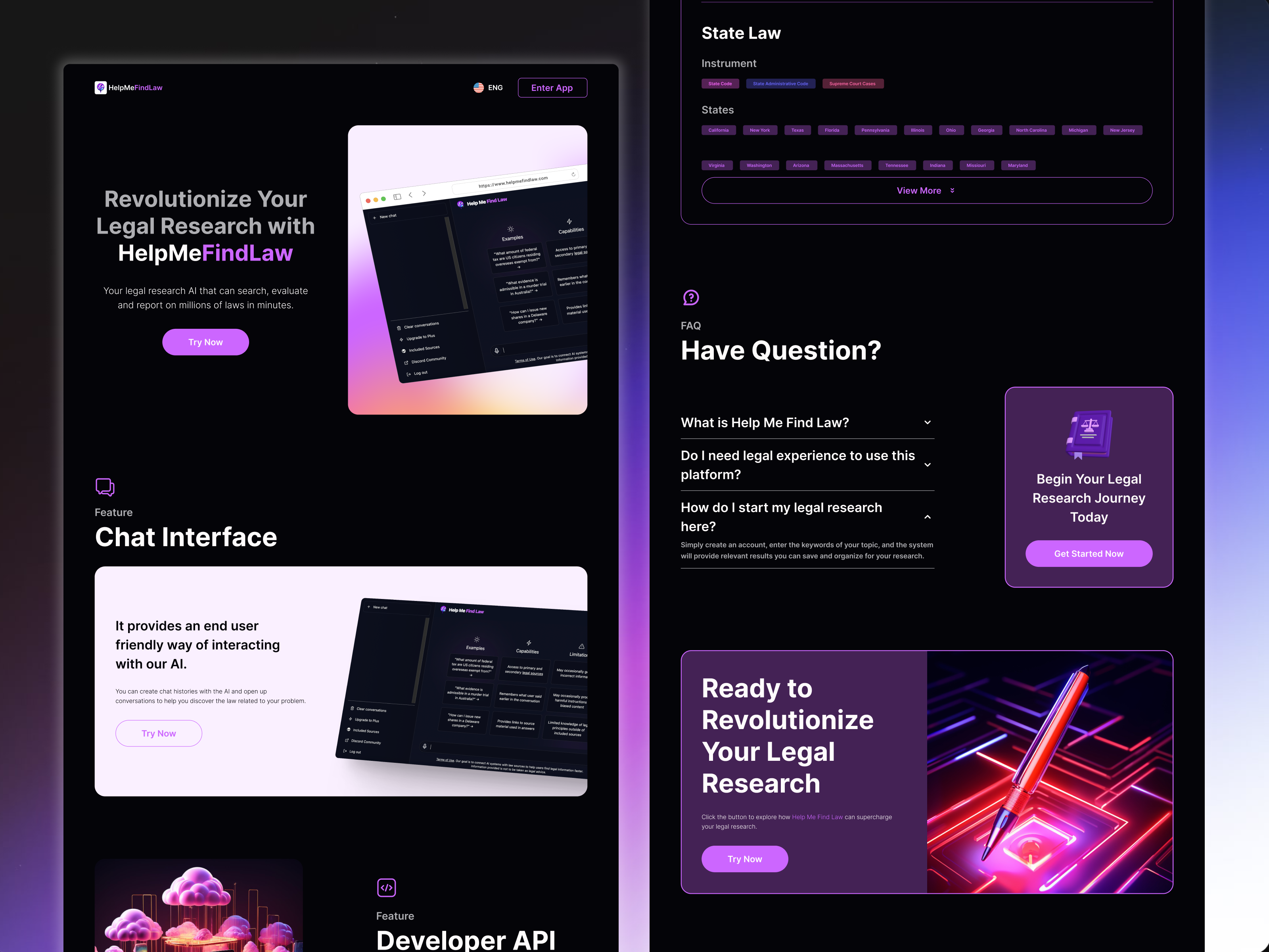 HelpMeFindLaw – Legal Research Platform UI ai platform app design dark mode ui dashboard design interface design landing page legaltech minimal design research platform ui ui ux ui design uidesign uiux ux web app web design